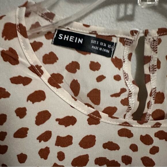 Shein Animal Cheetah Print Short Faux Wrap Dress Womens Small Brown White - Picture 4 of 7